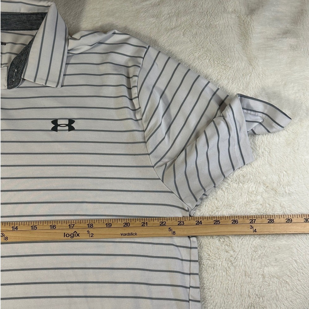 Under Armour White Polo with Thin Navy Stripes - Picture 5 of 7
